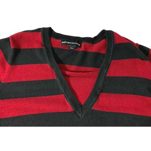 Norton McNaughton Womens Sweater Size Large Red Striped V-Neck Pullover - Picture 8 of 9
